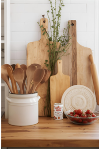 wooden spoons and cutting boards