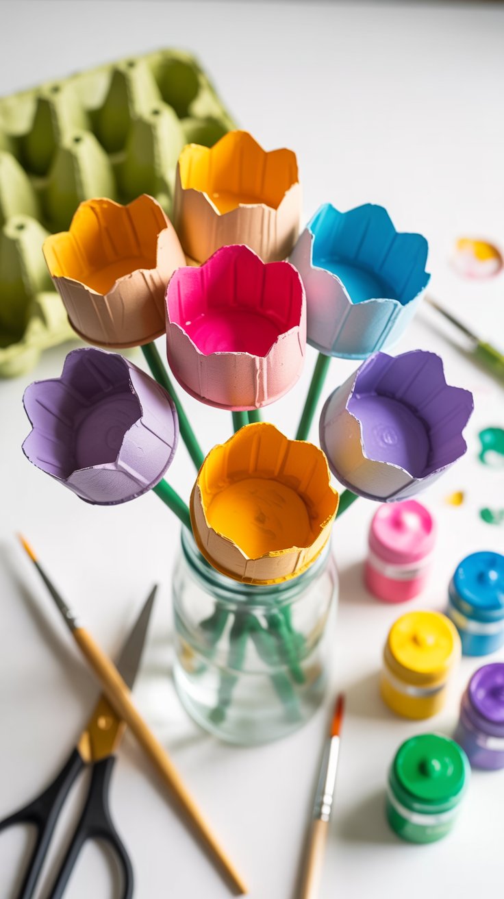 image of egg carton flowers made by hand