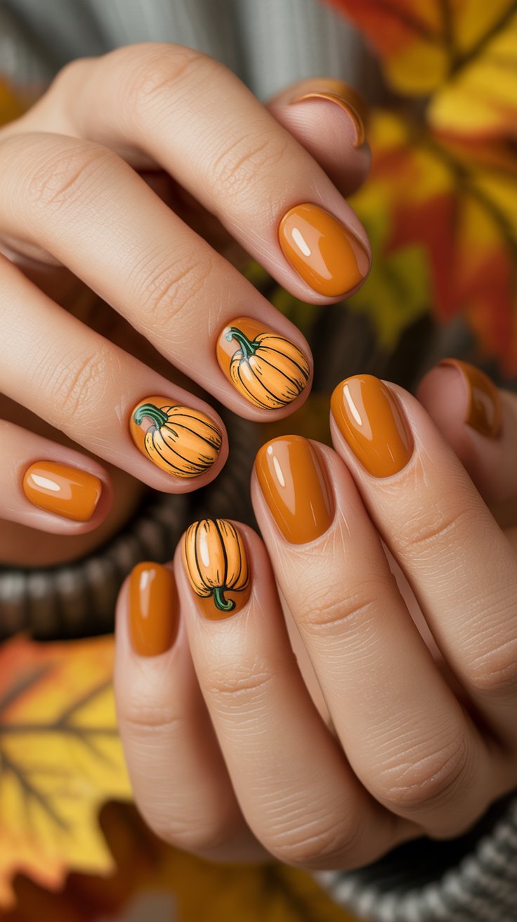 fall inspired pumpkin nail design