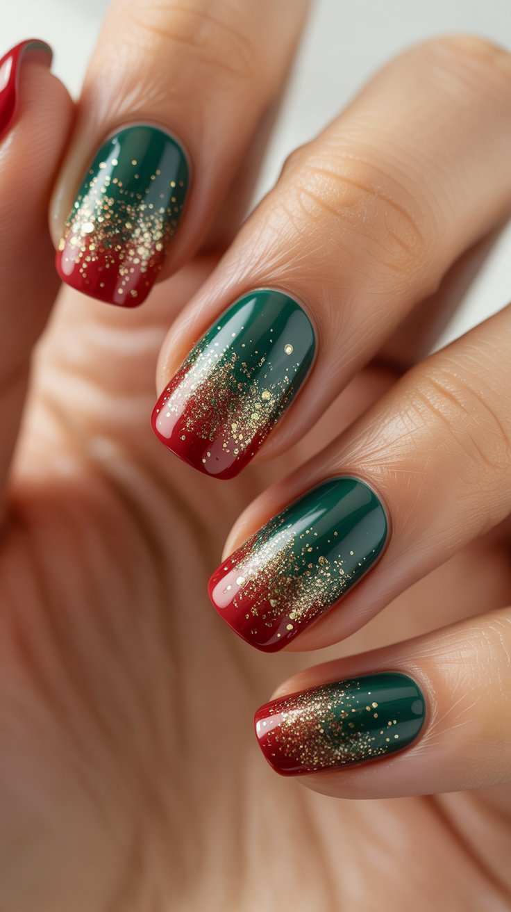 christmas ombre glitter nails