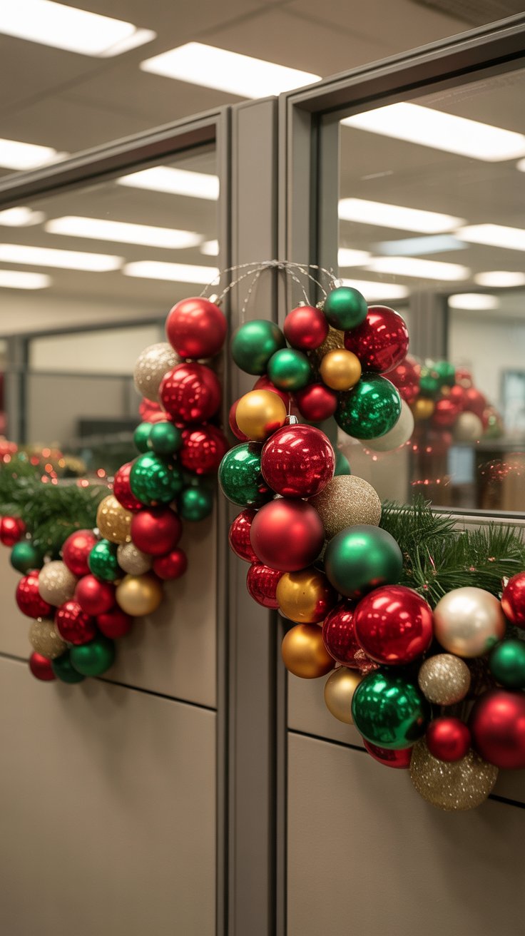 image of christmas ornaments in cublicle