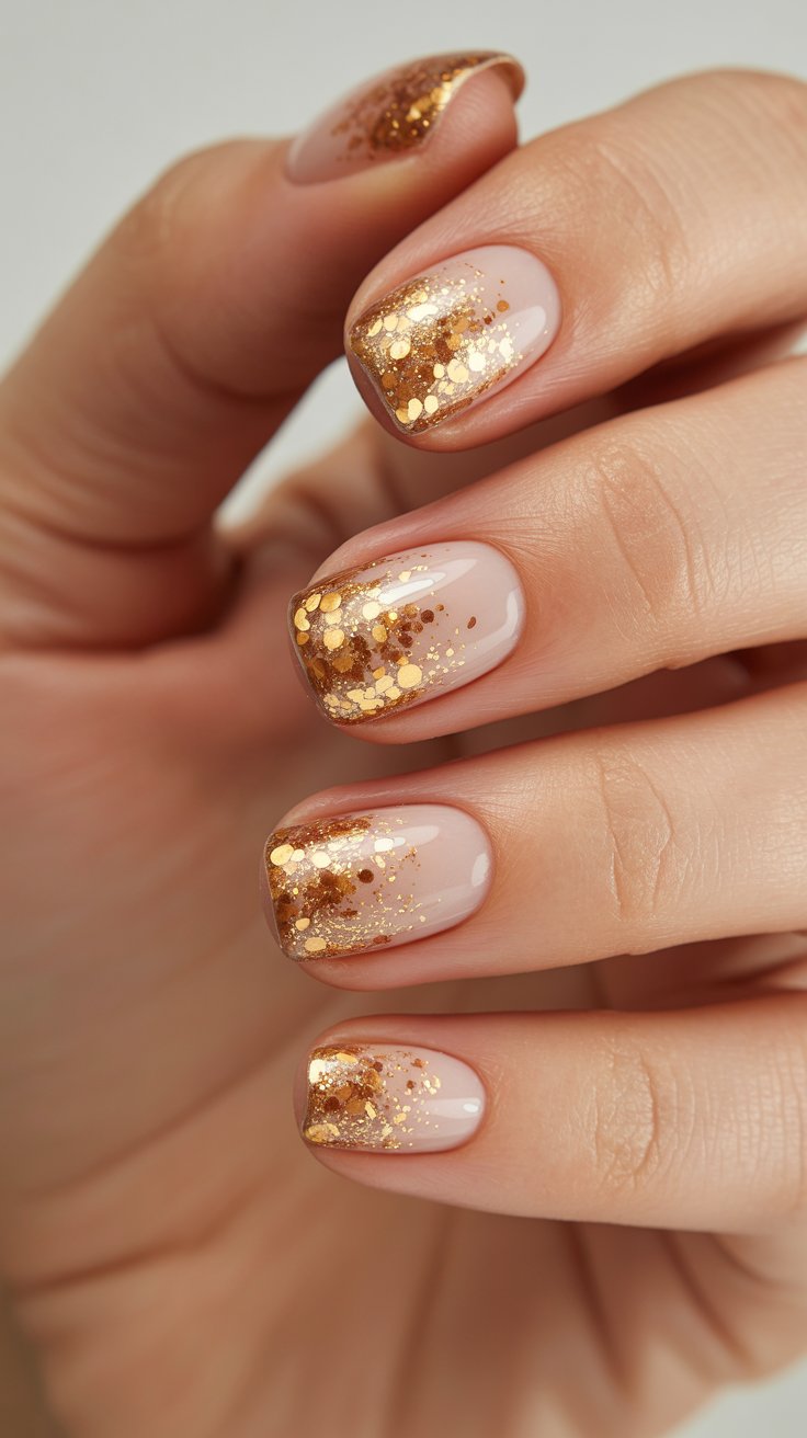 image of gold glitter fade nails