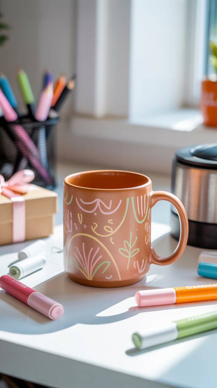 mug with coloring and painting diy on it for a teacher
