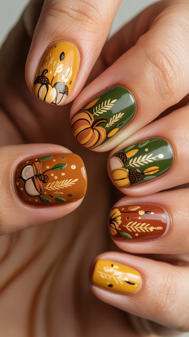 fall cornacopia nail design