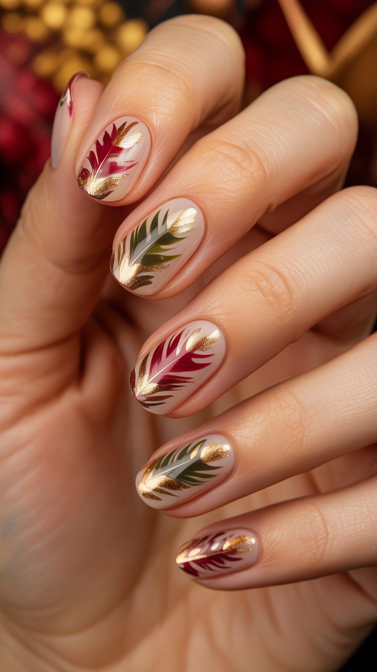 elegant turkey feather nail design