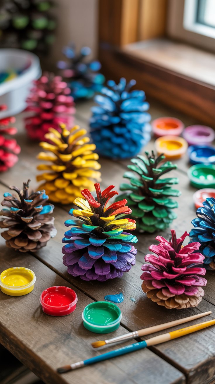 image of hand painted pine cones