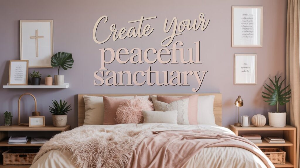 a photo of a beautiful peaceful bedroom soft hues and somewhere you can pray and feel close to Jesus