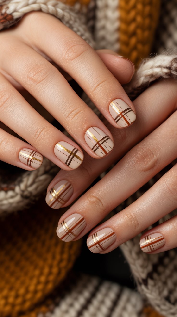 image of rustic plaid nail design