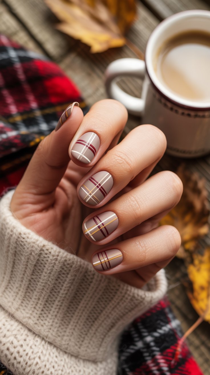 rustic plaid style nail design