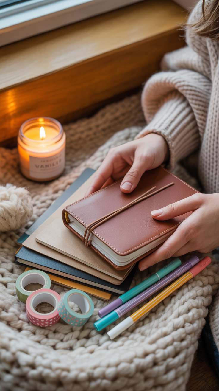 cozy hands holding a bullet journal
