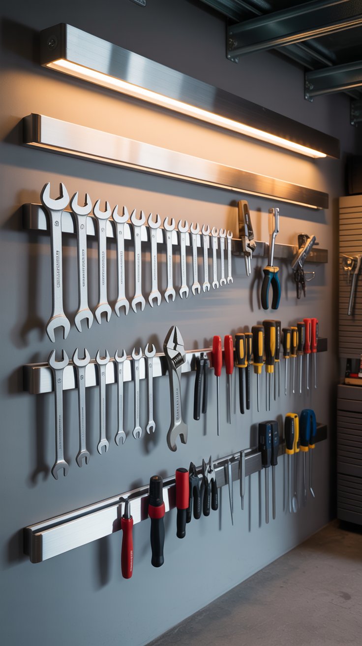 image of magnetic tool bars in a garage