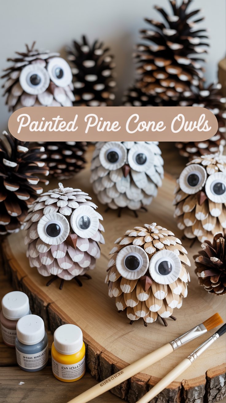 image of diy pine cone owls