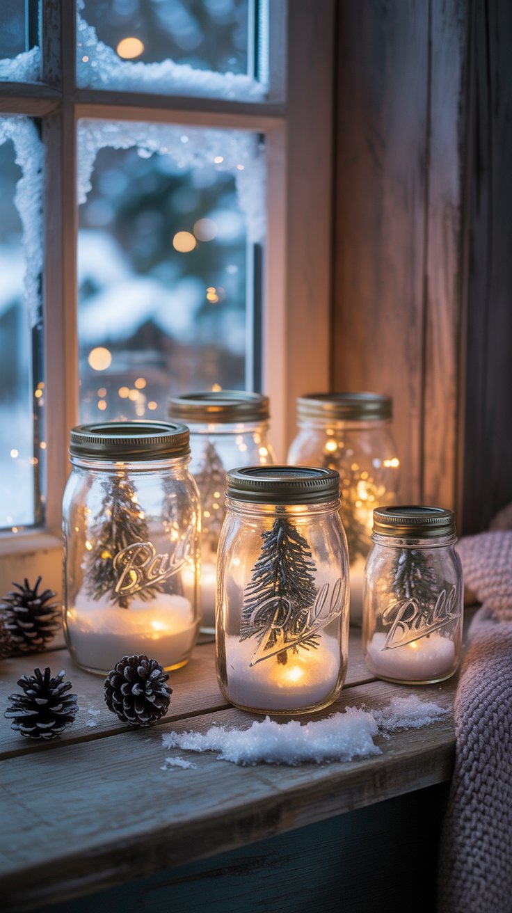 image of diy mason jars with winter scene