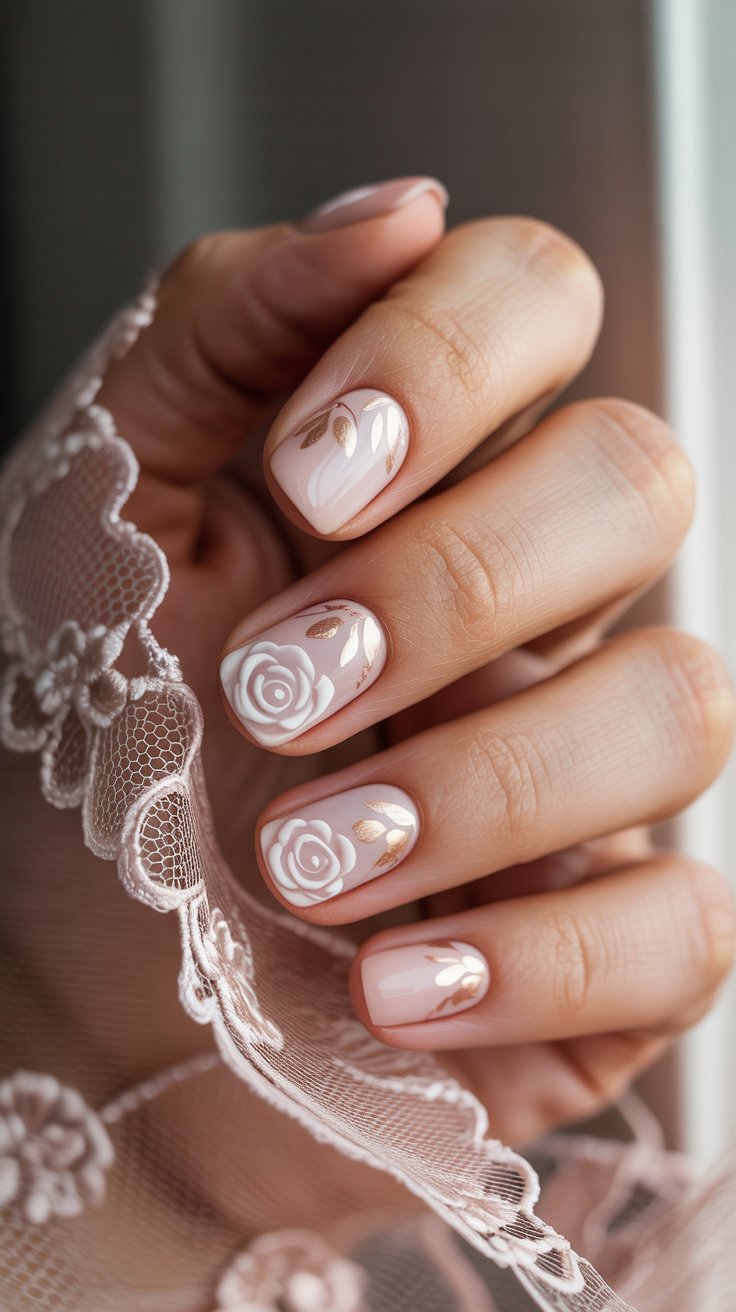 image gold and white nail design