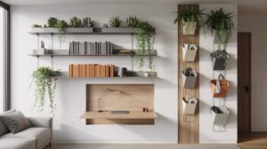 image of living room with organized shelving