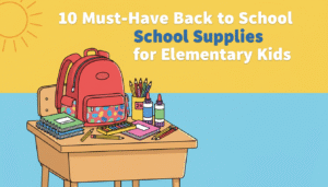 flat lay of kids supplies for back to school elementary