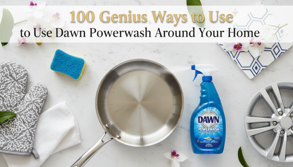 flatlay of dawn dishsoap uses