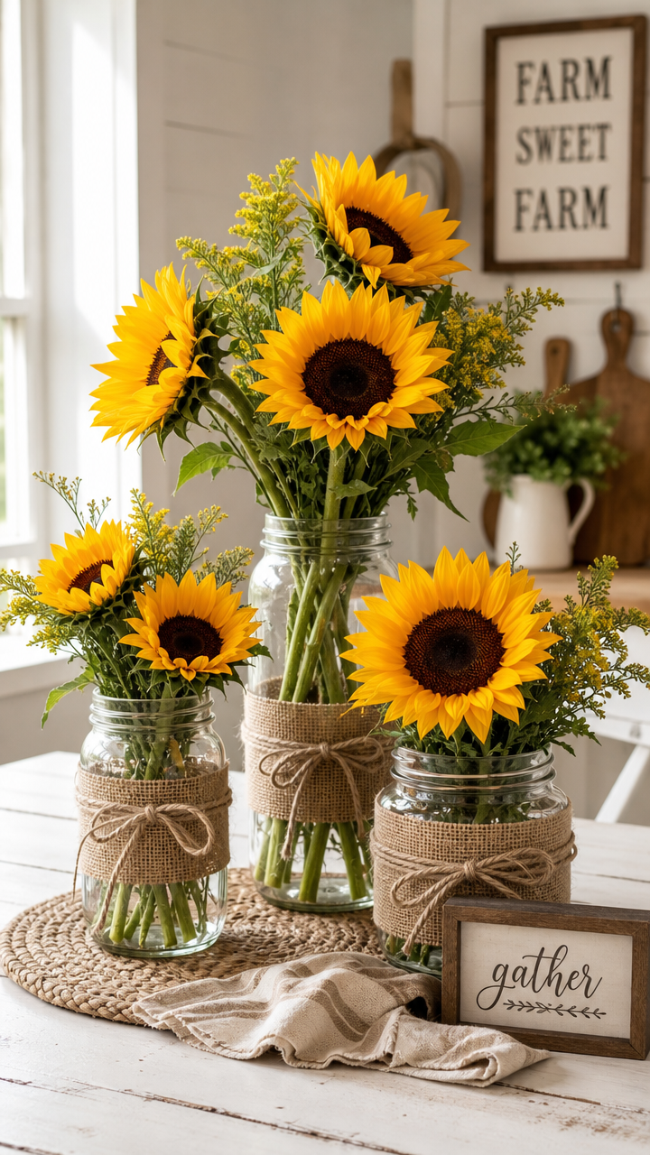 diy mason jars with sunflowers