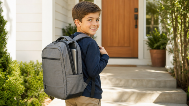 kid wearing back pack for back to school