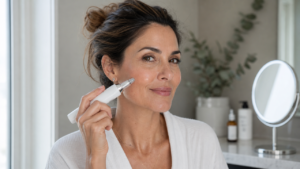 woman doing at home micro needling