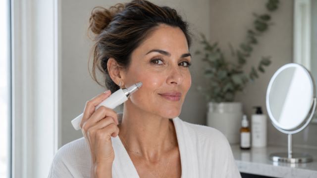 woman doing at home micro needling