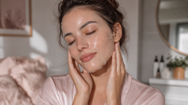 woman with collagen hyra gel mask ok