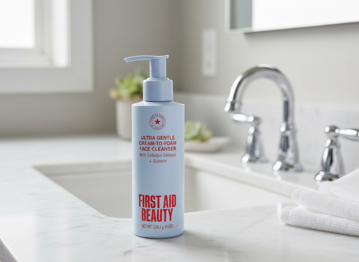First Aid Beauty Ultra Gentle Cream-to-Foam Facial Cleanser,Makeup Removing Face Wash with Colloidal Oatmeal & Glycerin, Sensitive & Acne-Prone Skin limited-time deal deal image 2