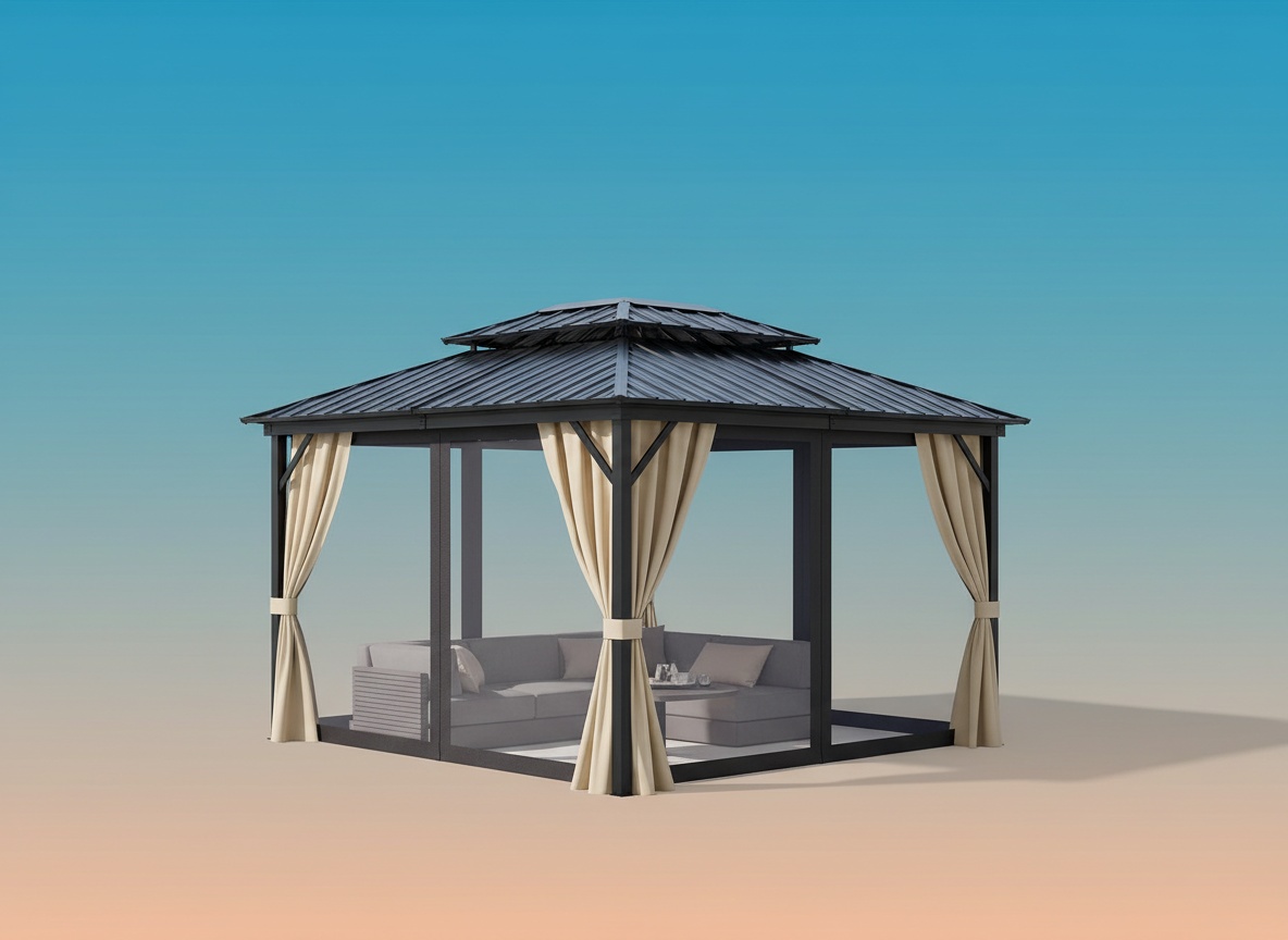 KYBOLT 10x14 Ft Hardtop Gazebos with Heavy Duty Double Roof, Nettings and Curtains Galvanized Steel Outdoor Gazebos for Patio, Backyard, Deck, Lawn limited-time deal deal image 1