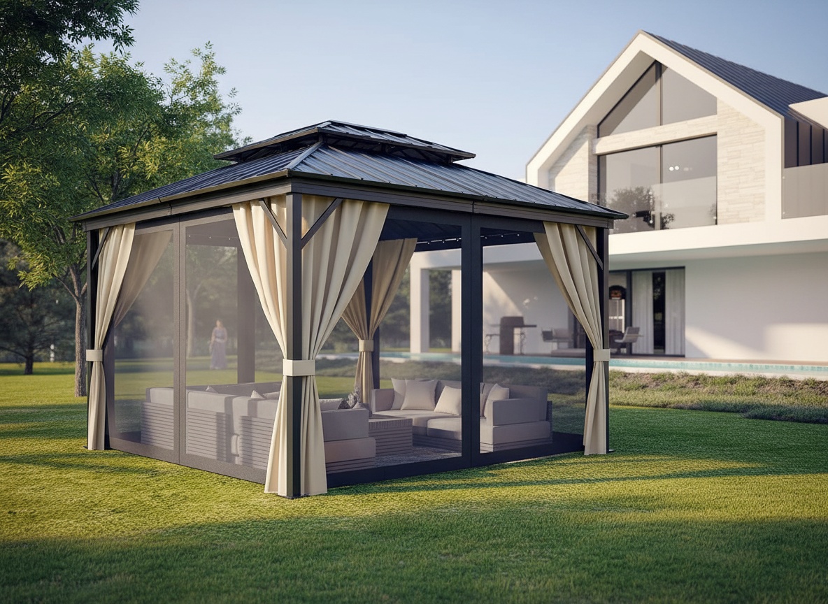 KYBOLT 10x14 Ft Hardtop Gazebos with Heavy Duty Double Roof, Nettings and Curtains Galvanized Steel Outdoor Gazebos for Patio, Backyard, Deck, Lawn limited-time deal deal image 2