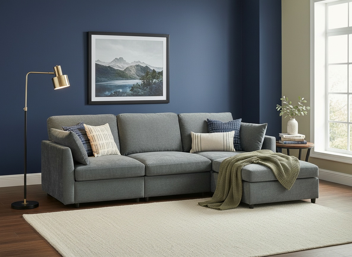 Iroomy Sectional Couch for Living Room, Comfy L Shaped Convertible Sofa, 4 Seater Modern Chenille Sofa with Ottoman, Grey limited-time deal deal image 2
