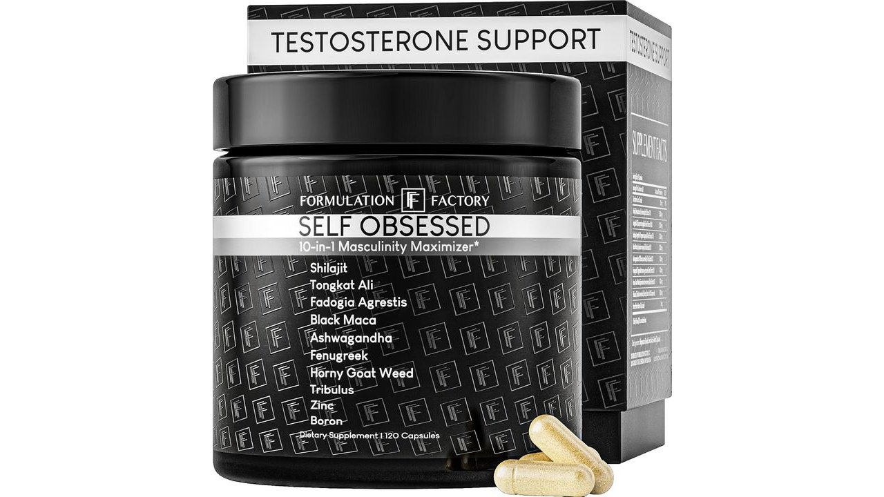 Formulation Factory Self Obsessed 10-in-1 Natural Testosterone Booster for Men, Testosterone Supplement for Men with Shilajit, Tongkat Ali, Fadogia Agrestis, 120 Capsules, 2 Month Supply