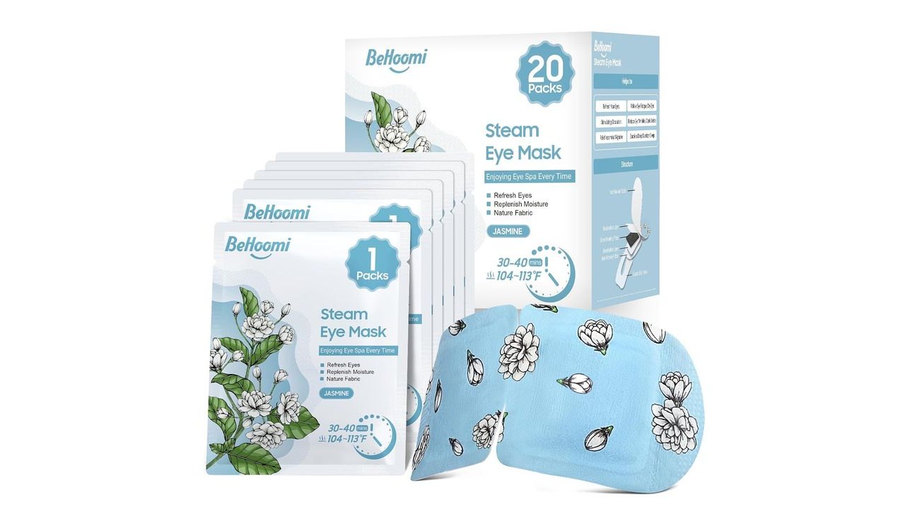 BeHoomi 20 Packs Steam Eye Mask, Heated Eye Mask Warm Compress for Eyes, Disposable Self Heating Steam Mask for Home, Sleep, Spa, Travel Essentials & Relaxation Gifts for Women (Jasmine)
