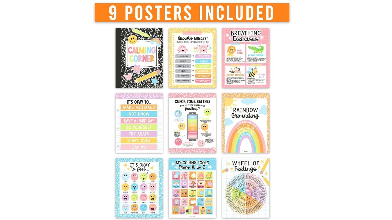 9 Calming Corner Classroom Must Haves, Coping & Feelings Poster for Kids
