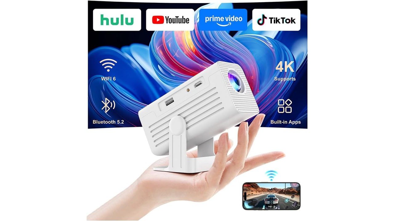 Mini Projector with Wifi and Bluetooth,4K Supported Smart Projector | Built-in Apps,XENPONAD Portable Projector for Bedroom Celling Camping & Outdoor, Movie Projector with Speaker, Auto Keystone