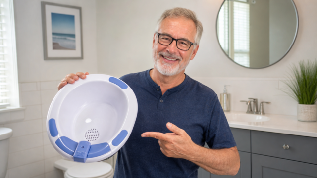 man holding a sitz bath