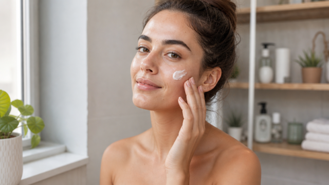 woman applying korean skin care