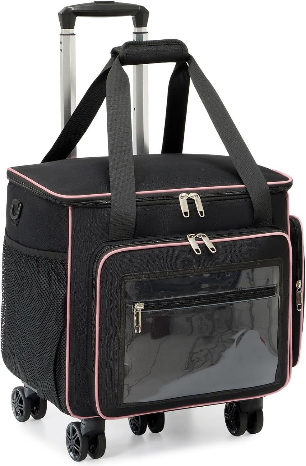 Amythe Teacher Bag with Wheels, 15.6" Rolling Briefcase for Women for Work: A woman rolling a black Amythe teacher tote