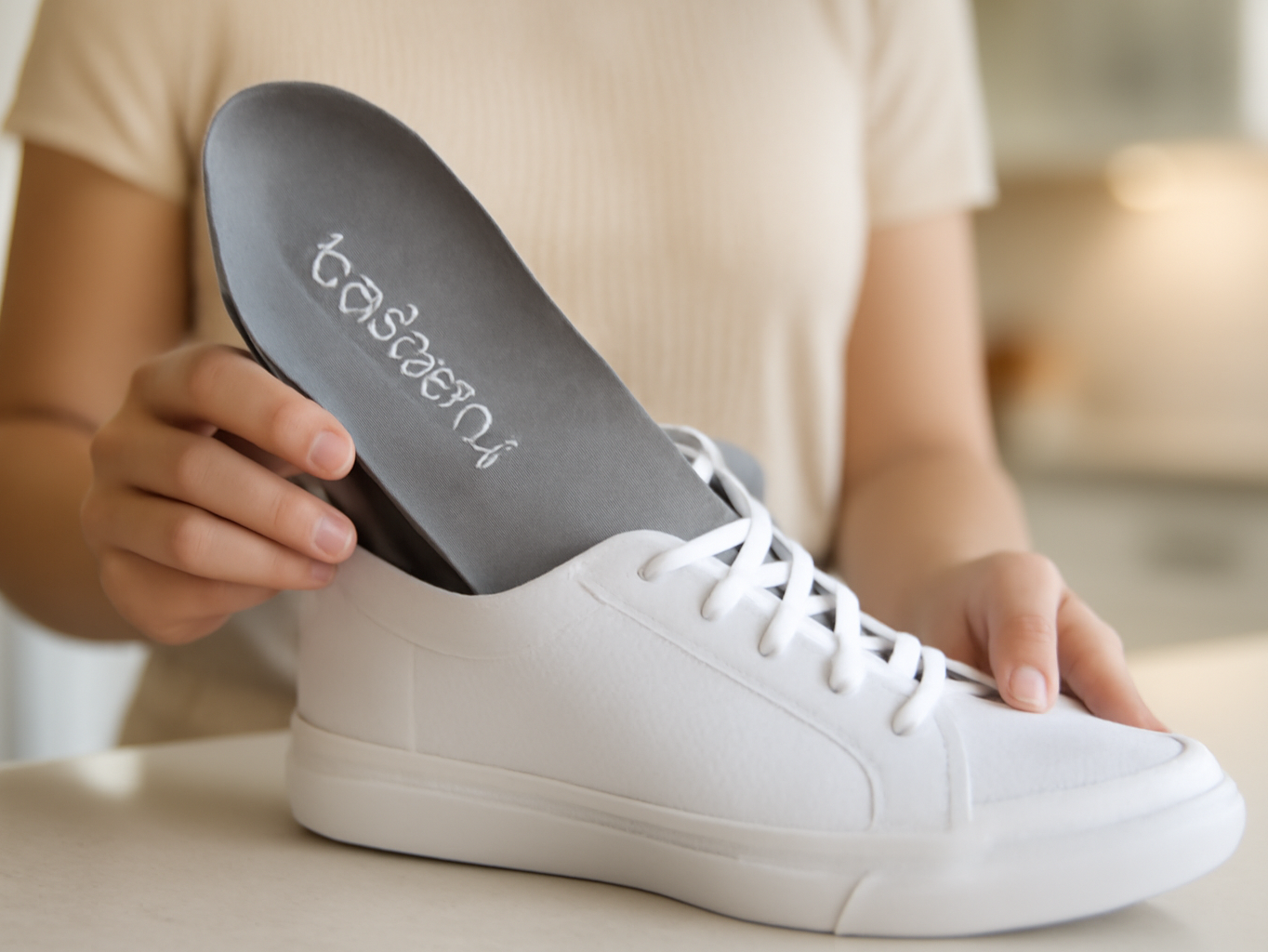 Cloudsole Insoles, Orthopedic Insoles for Women & Men - Plantar Fasciitis Insoles Review: A woman sliding a Cloudsole gr