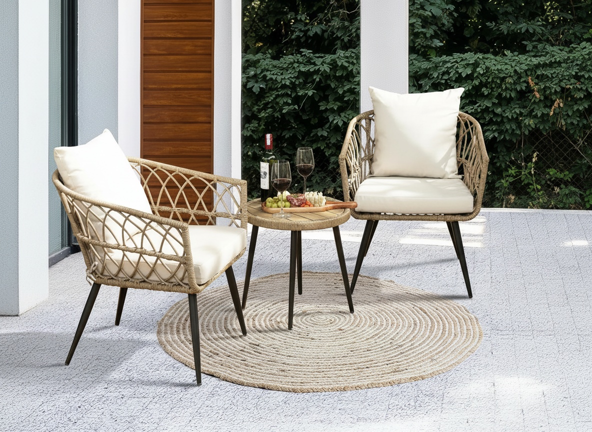 Pierre 3 Piece Modern Rattan Boho Patio Furniture, Upgraded 2000 Hours UV Resistant Wicker Bistro Set with Premium Olefin Fabric Soft Cushions Back to School sale deal image 2