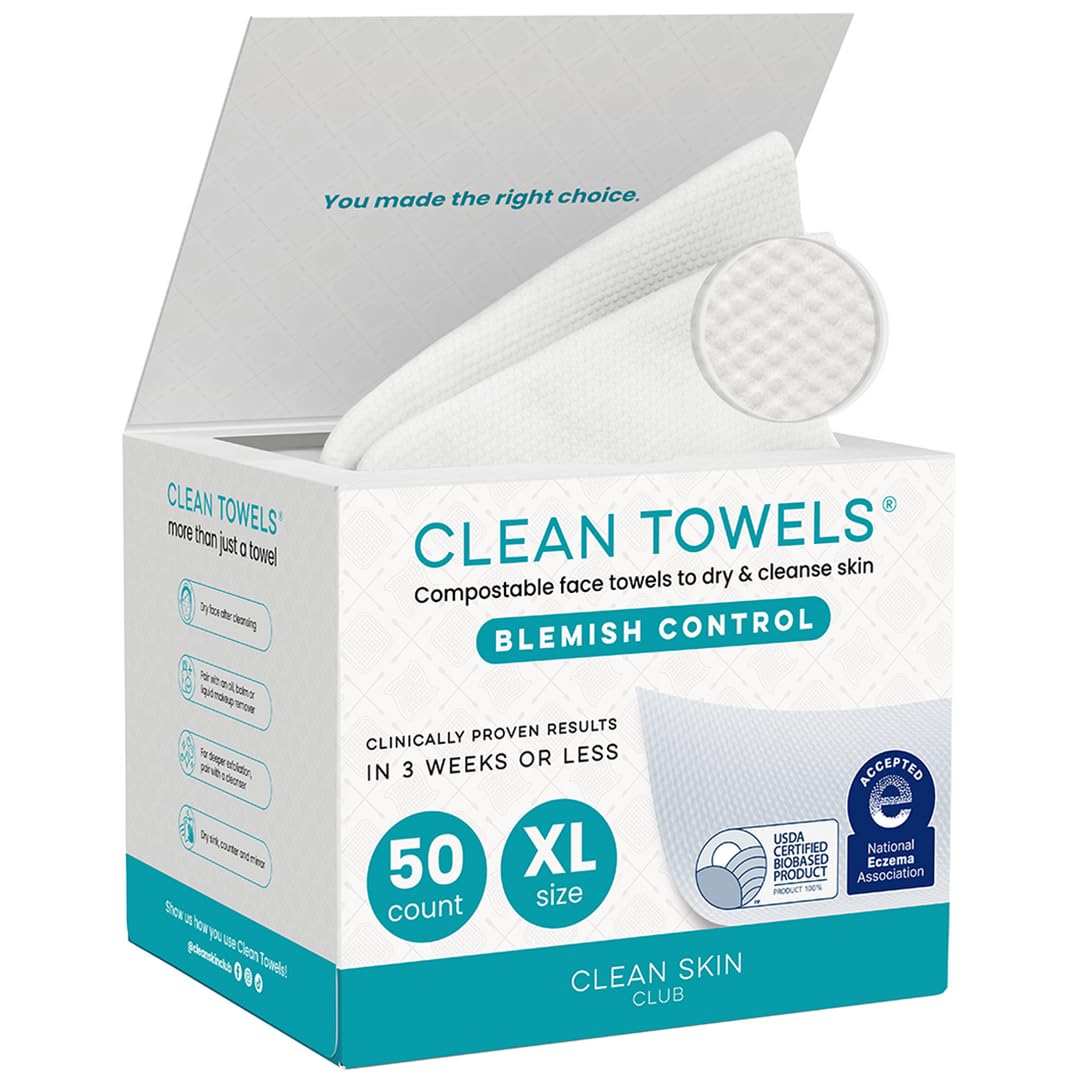 CLEAN SKIN CLUB Blemish Control Clean Towels® XL, Extra Exfoliation for Oily Skin, Disposable, Single-Use Face Towelette