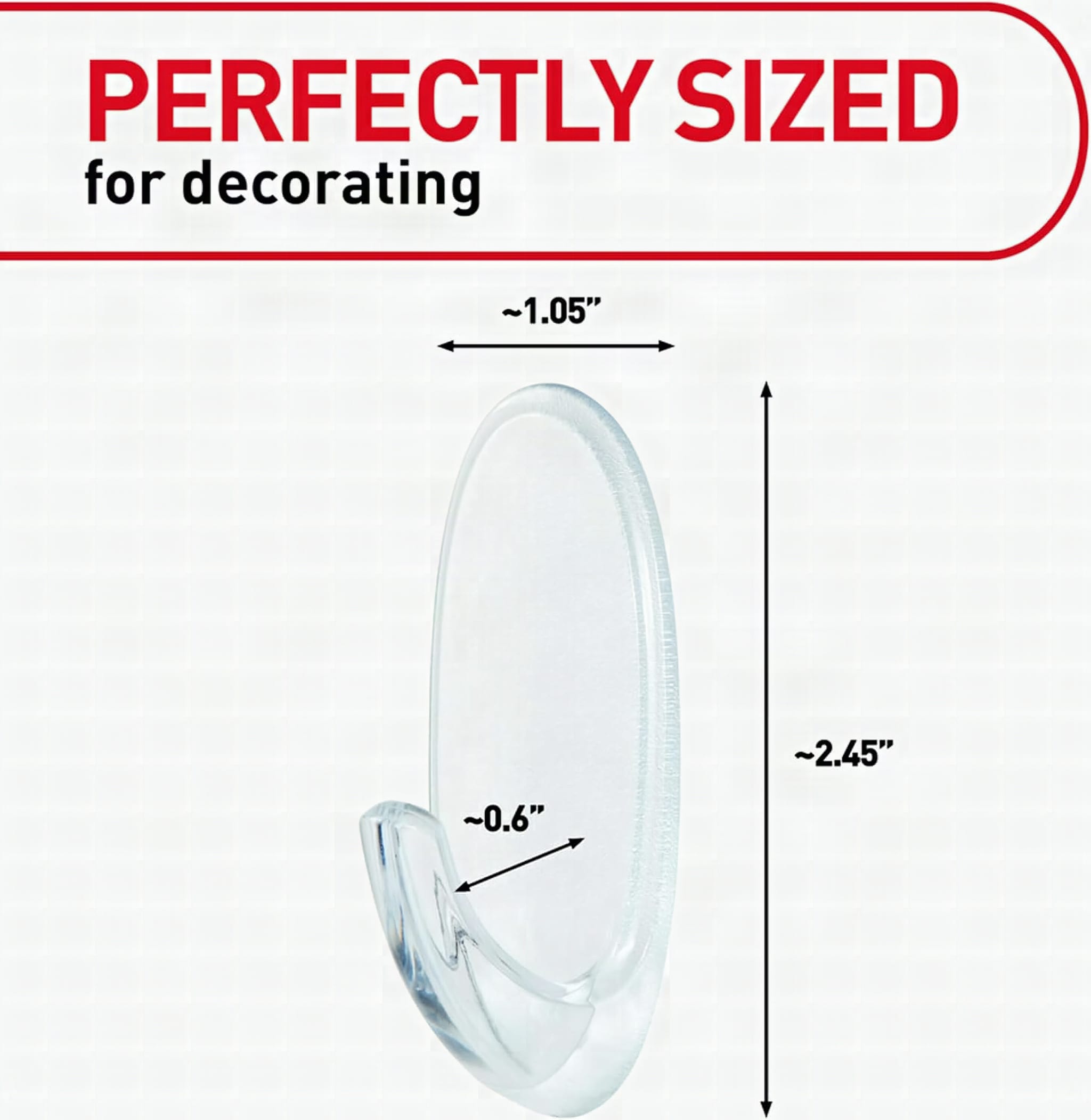 Command Medium Clear Clear Hooks, 7 Hooks, 12 Strips: A woman's hands pressing a small clear plastic Command hook onto a