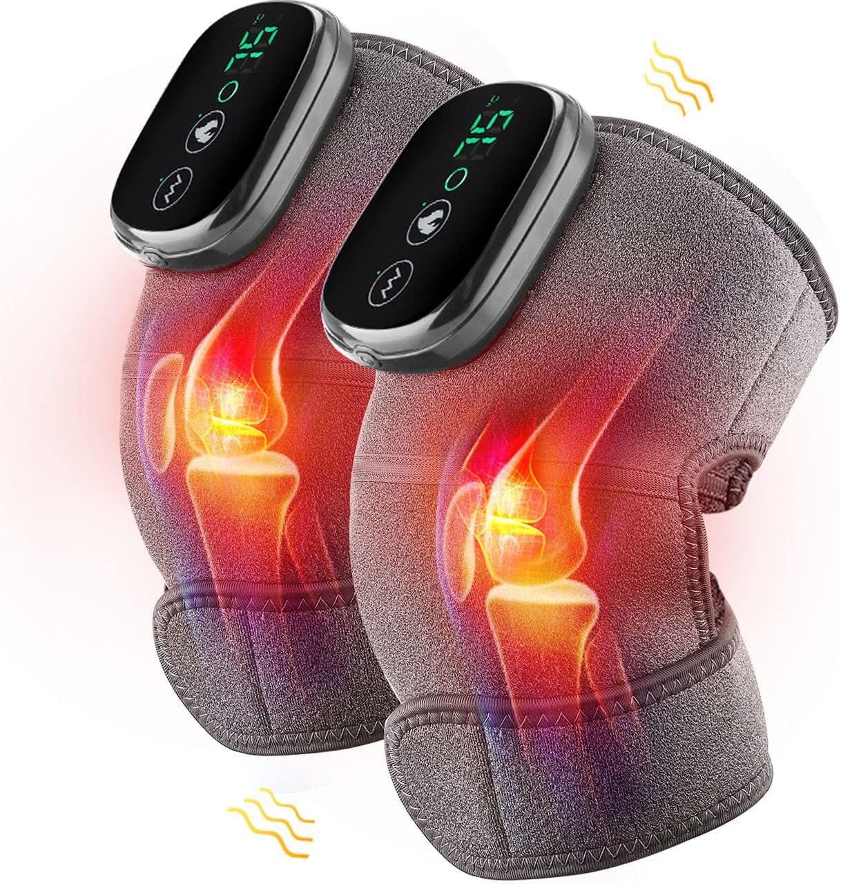 MOAJAZA Heated Knee Massager Shoulder Heating Pads Elbow Brace 3 in 1 with Vibration, Cordless Rechargeable Heating Knee