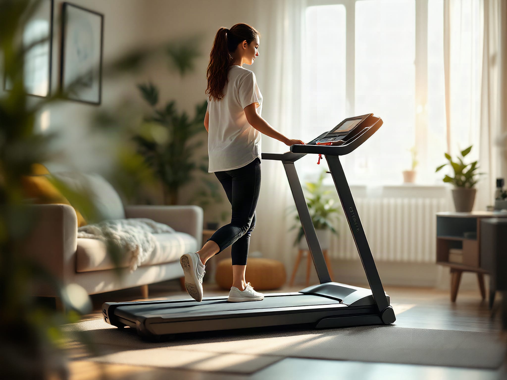 Can a Folding Treadmill Actually Replace a Full-Size One in a Small Apartment?: A woman walking on a slim black folding