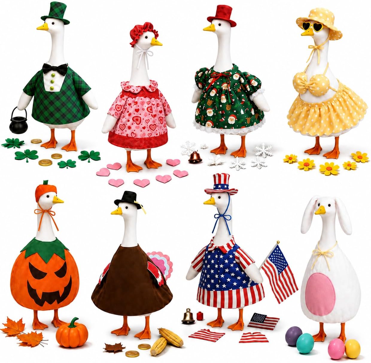 8 Set Porch Goose Outfits 23 inch - for Patio Lawn Decor