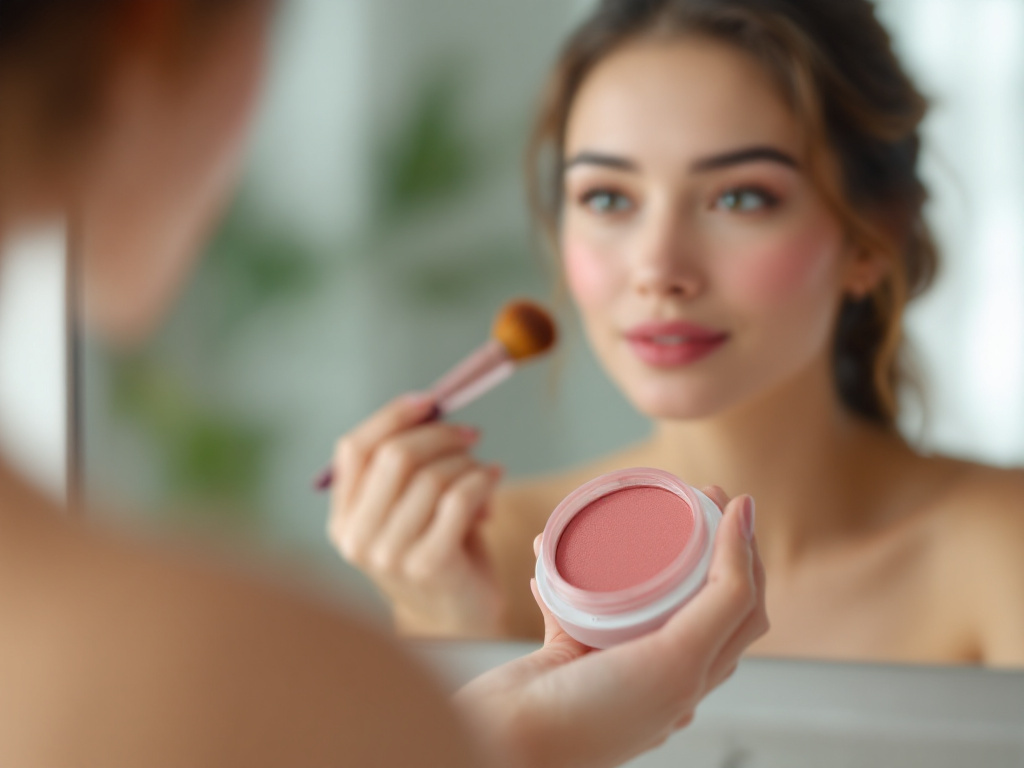 Milani Rose Blush, Powder Blush for Cheeks - Natural Matte - Wild Rose: Woman applying blush to her cheeks with a makeup