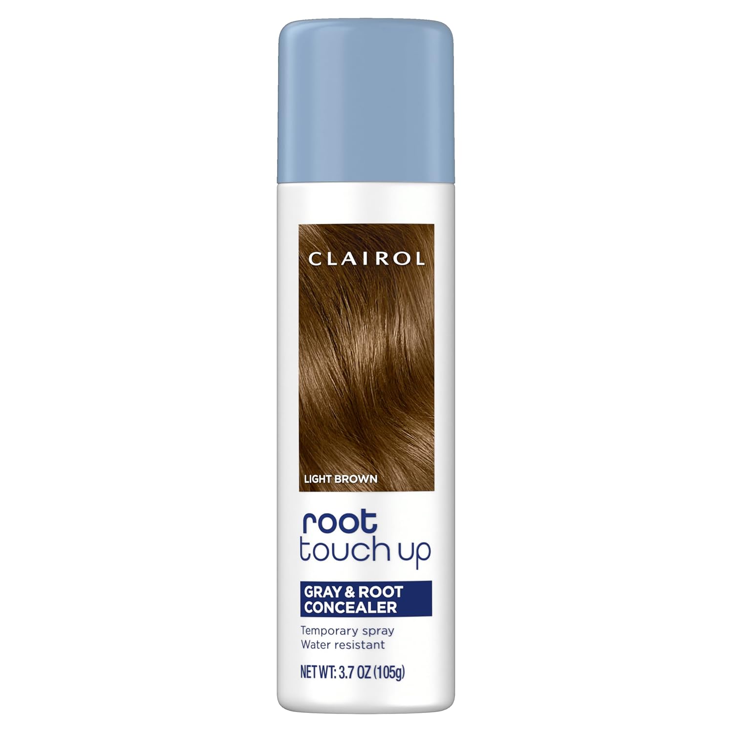 Clairol Root Touch-Up Hair Coloring Spray, Light Brown, Pack of 1: A woman in her fifties spraying a light brown aerosol