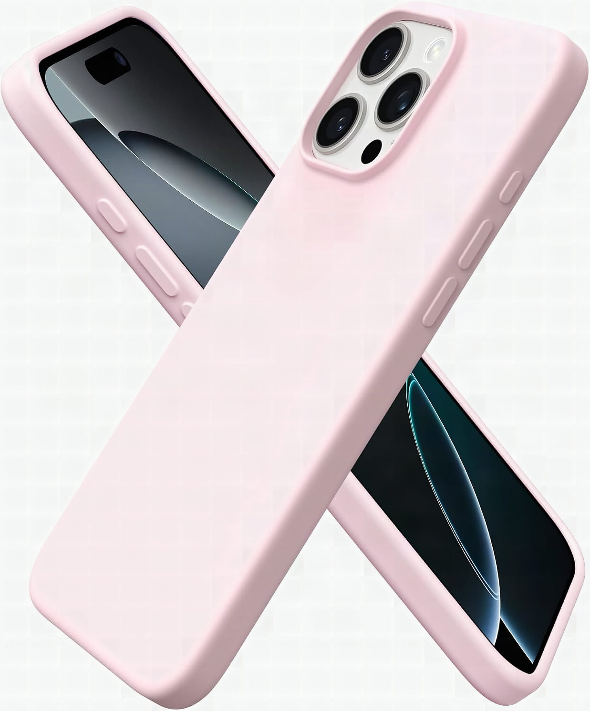 ORNARTO for iPhone 16 Pro Max Case, Liquid Silicone, Chalk Pink: A woman's hand holding an iPhone 16 Pro Max in a Chalk
