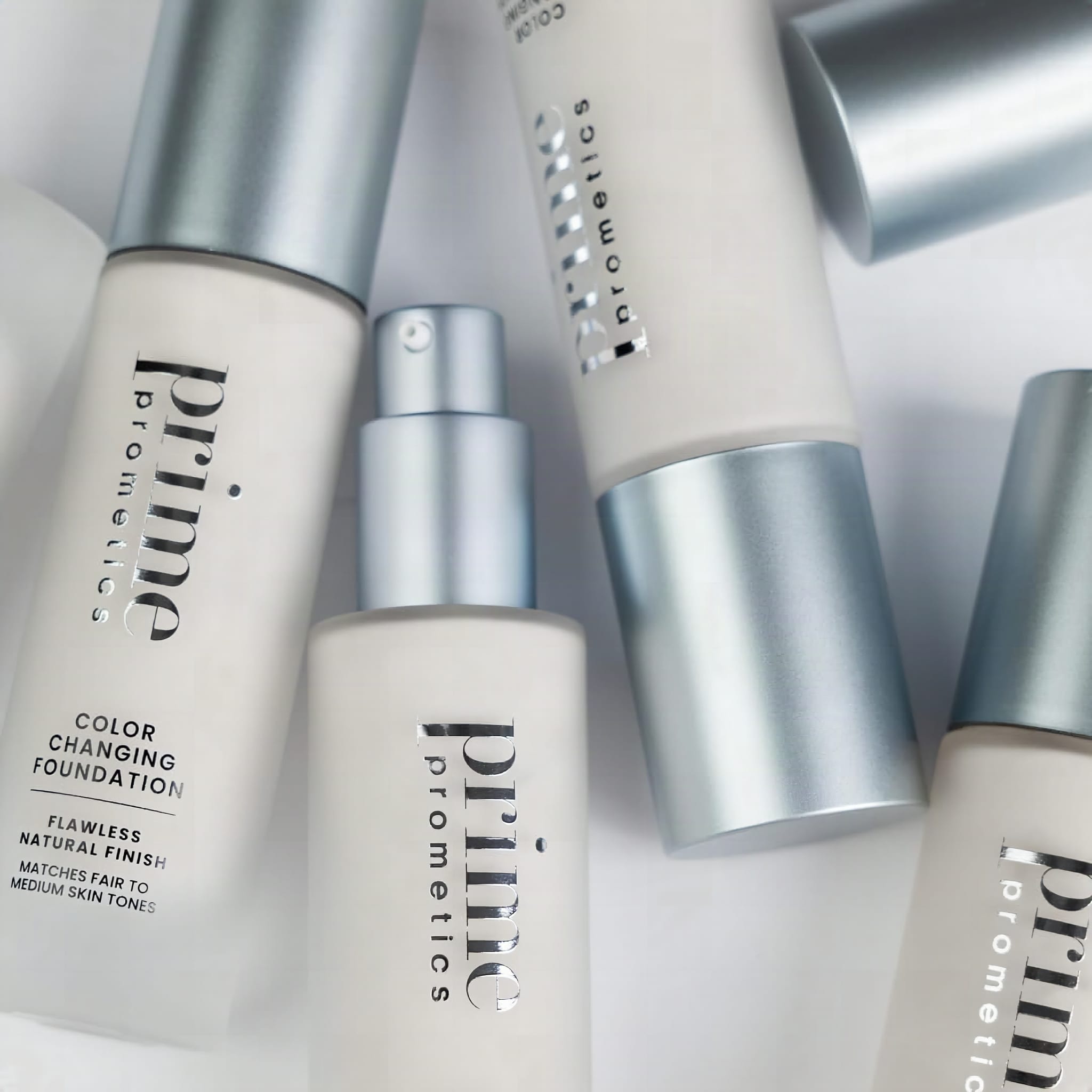 Prime Prometics Color Changing Foundation for Mature Women: A woman in her fifties blending white color-changing liquid