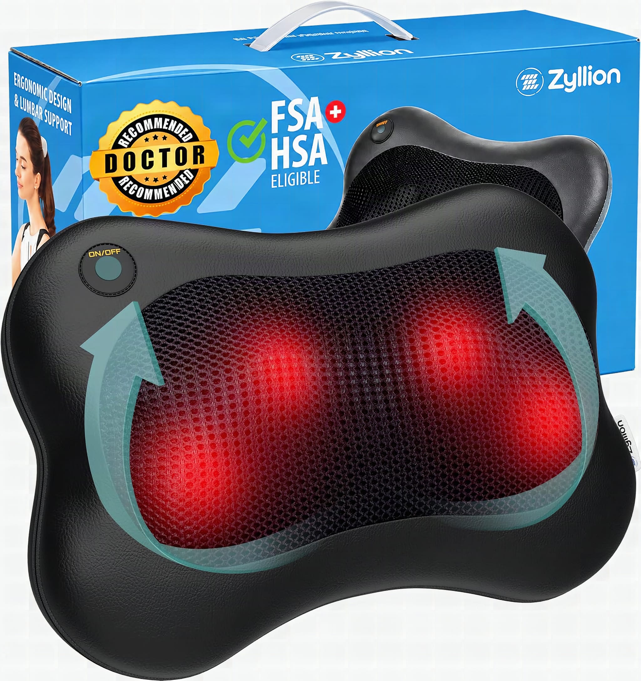 Zyllion ZMA-13 Back and Neck Massager with Heat for Pain Relief, Black: A woman over 50 relaxing in a soft armchair with