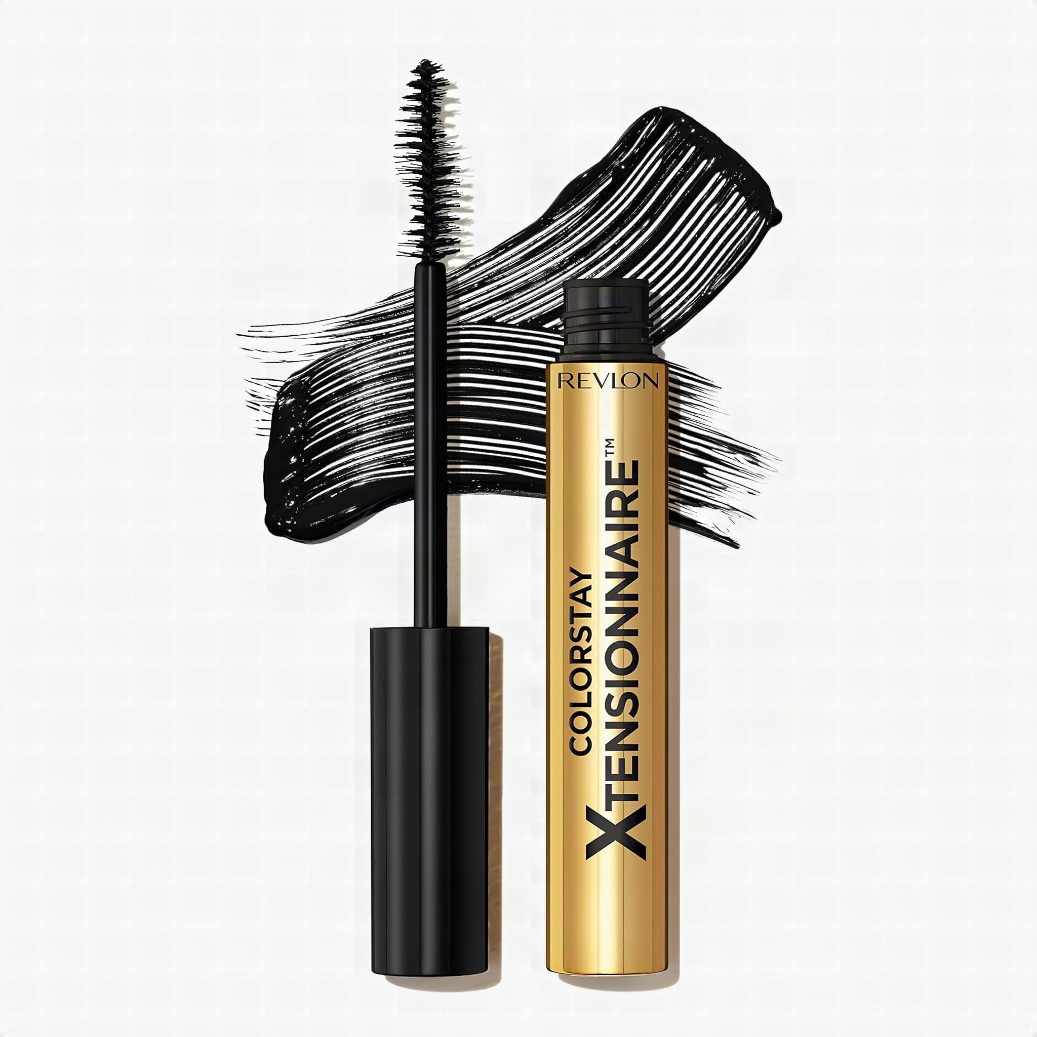 Revlon ColorStay Xtensionnaire Mascara, 201 Blackest Black: A woman in her fifties applying black fiber mascara with a t